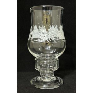 Avon Happy Holidays Hurricane Candle Holder 1996 Vintage Etched Sleigh Horse